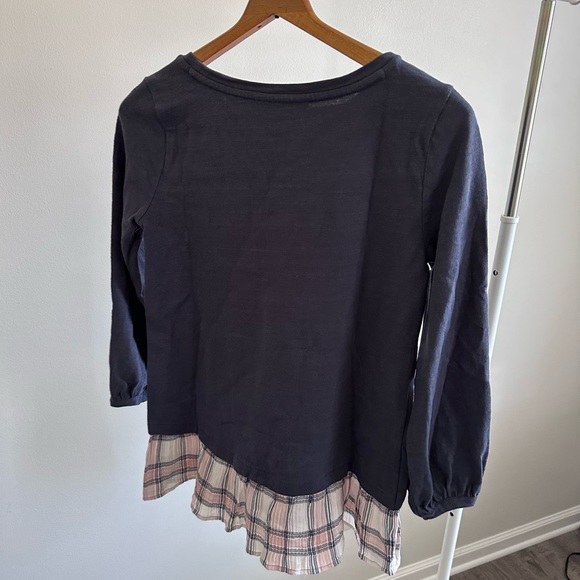 Loft Gray 3/4 Sleeve Crewneck Plaid Flounce Cotton Top - Picture 3 of 4